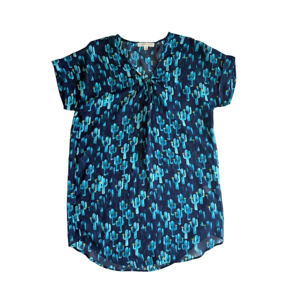 Francesca's Cactus Print Swim Cover Up Womens Medium Large Sheer Blue Resortwear